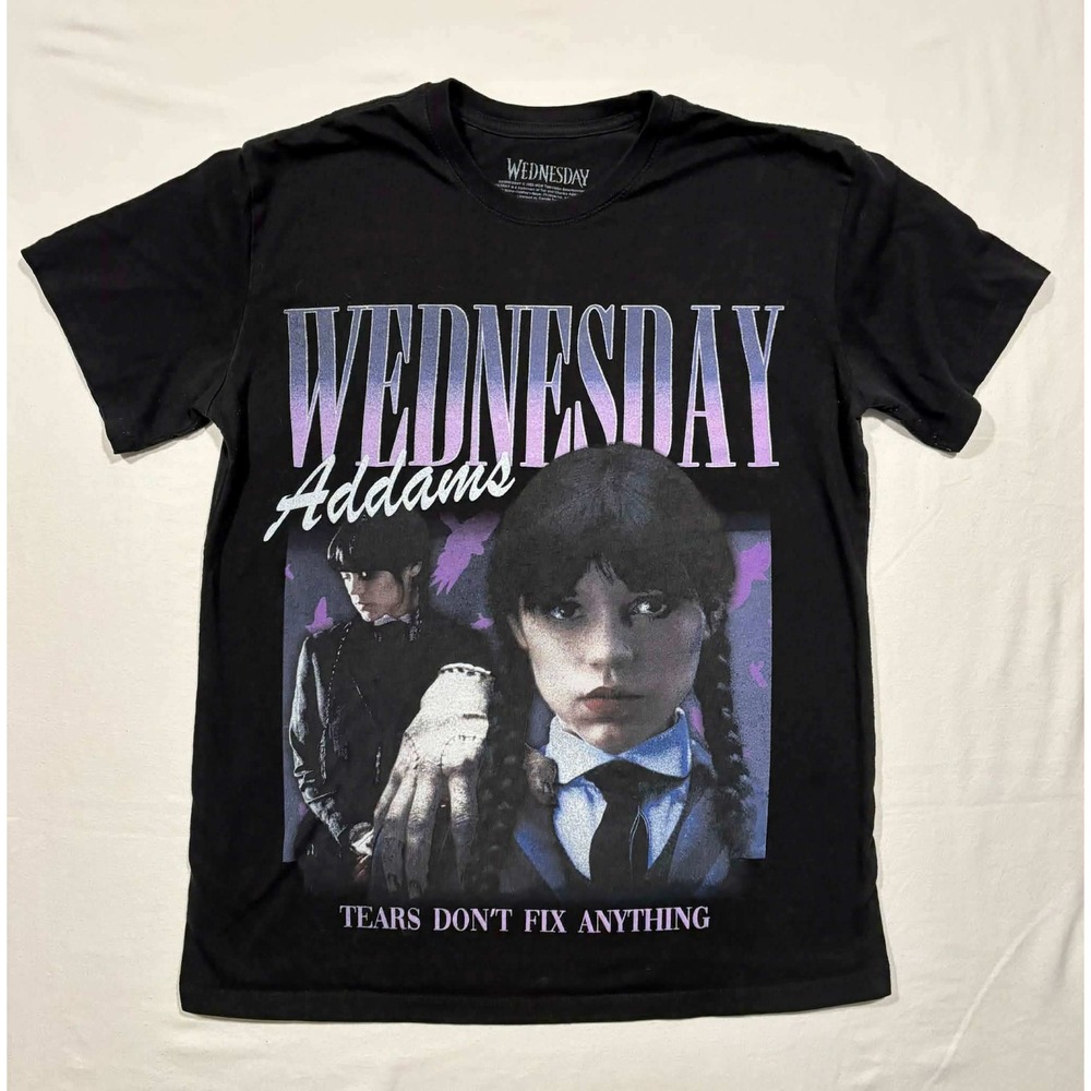 Wednesday Addams Netflix Graphic T-Shirt Black Jenna Ortega Small Tears Dont Fix